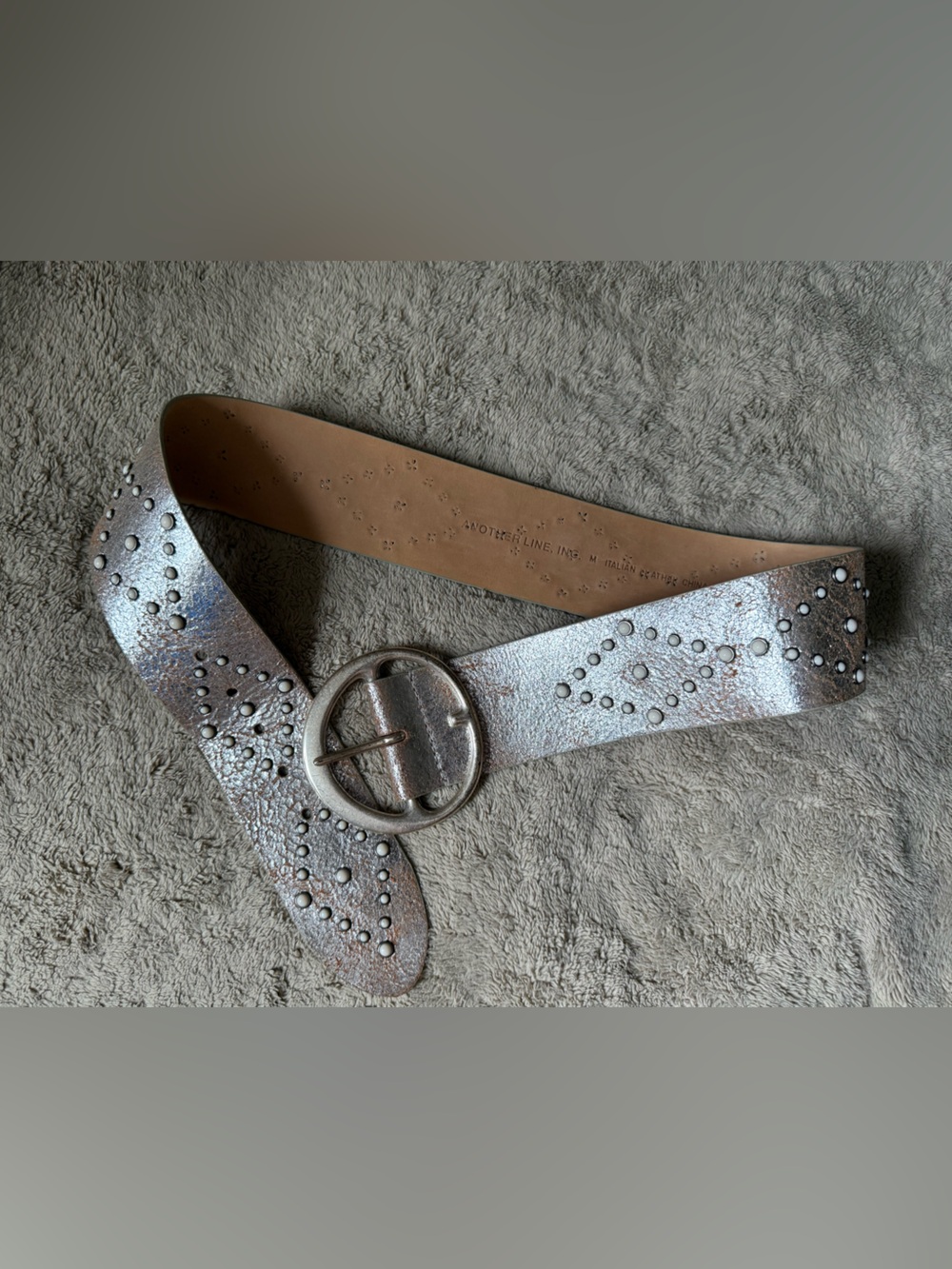 Studded Metallic Silver Women's Belt with Round Buckle